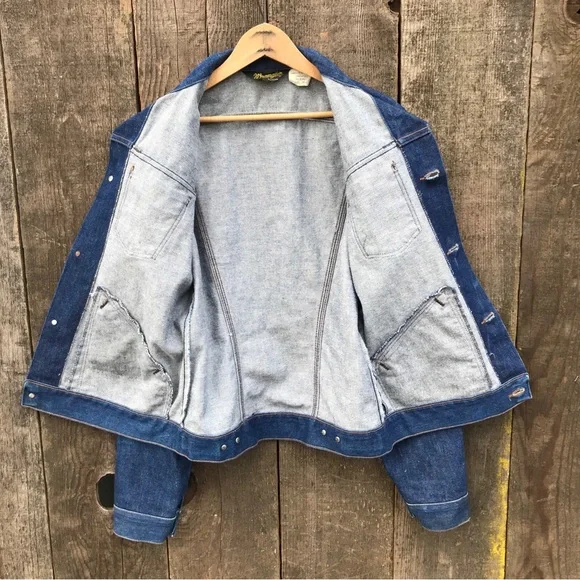Vintage 70s Wrangler No-Fault Denims Trucker Jacket 38 L 74136NV - Picture 9 of 13